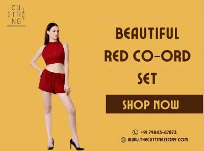 Beautiful Red Co-Ord Set Online by The Cutting Story - Surat Clothing