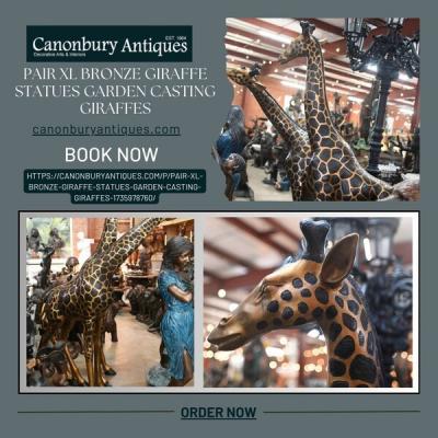 Pair XL Bronze Giraffe Statues Garden Casting Giraffes		