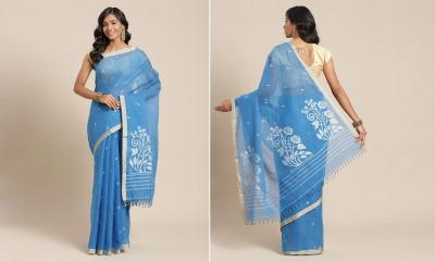 Blue Khadi Silk Jamdani Saree