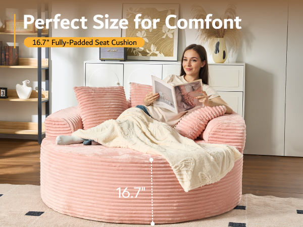 O-Shape Modular Couch, Plush Corduroy Fabric, No Assembly Required
