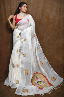 Elegant White Cotton Saree - Kolkata Clothing
