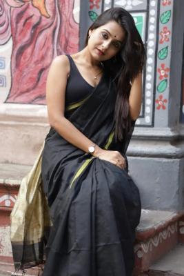  Black Cotton Silk Saree - Kolkata Clothing
