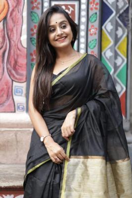  Black Cotton Silk Saree - Kolkata Clothing