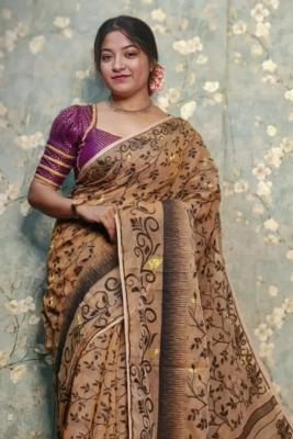  Brown Soft Jamdani Saree - Kolkata Clothing