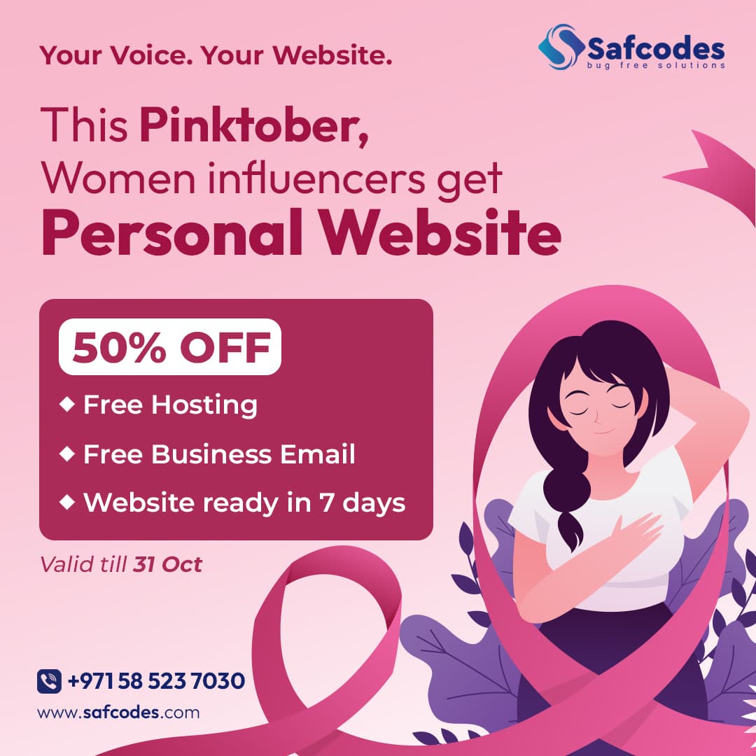 Pinktober Offer – 50% OFF on Personal Websites for Women Influencers