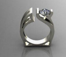 925 Silver One Big Round Cut Cubic Zirconia Simple Casual Band Women's Ring