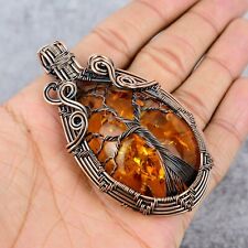 Tree Of Life Baltic Amber Gemstone Copper Wire Wrap Handmade Pendant Jewelry