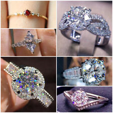 Unique Women 925 Silver Filled,Gold Ring Cubic Zircon Wedding Jewelry Sz 6-10