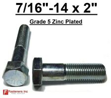 7/16-14 x 2 (PT) Hex Bolt Zinc Plated Grade 5 Cap Screw Coarse Thread - Redding - US"