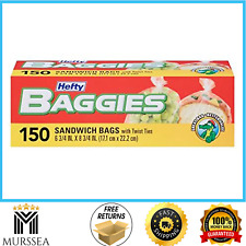 Hefty Baggies Food Storage Bags Plastic, Sandwich bags , Twist Tie , 150 Count
