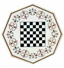 18'' white Marble Chess Table Top Pietra Dura Inlay lapis Children Game Kids p11