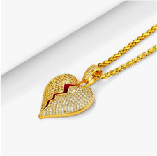 Full Cubic Zirconia Broken Heart Pendant Necklace With Adjustable Chain