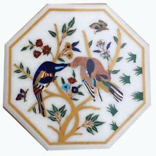 12'' white marble bird Table Top Corner Coffee Antique Malachite mosaic Inlay