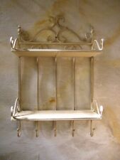 Wall shelf made of wrought iron 2 shelves +5 dress hooks, cream white shelf Venezia2