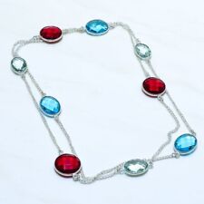 Garnet, Blue Topaz, Apatite Gemstone Silver Jewelry Necklace 36 NRJR3812"