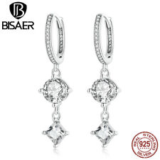 Bisaer Women Authentic 925 Sterling Silver Sparkling zircon ear Earrings Jewelry