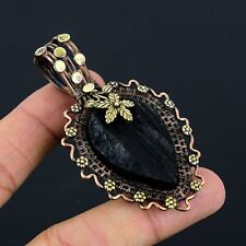 Black Tourmaline Rough Gemstone Copper Wire Wrap Handmade Jewelry Dainty Pendant