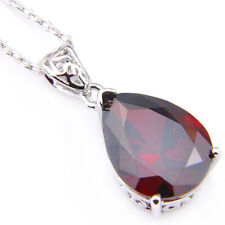 Birthstone Natural Red Fire Garnet Platinum Plated Necklace Pendant + Free Chain