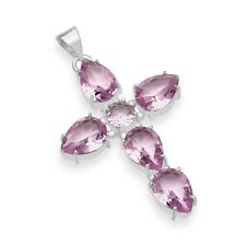 Pink Topaz Ethnic Handmade Sister Gift Cross Design Pendant Jewelry 2.06 SSP-02"