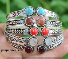Bulk Sale ! Multi Gemstone Cuff Bangle 5pcs Lot 925 Silver Plated Ethnic Jewelry