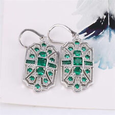 Fashion Silver Princess Cut Green Cubic Zirconia Cz Art Deco Earrings Jewelry