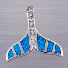 Whale Tail Ocean Blue Fire Opal CZ Silver Jewelry Necklace Pendant