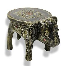 Elegant Hand-Painted Wooden Elephant Stool: Versatile Side Table for Home Decor