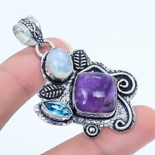 African Amethyst, Rainbow Moonstone Silver Jewelry Pendant 2.1 PRJ17438"