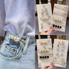 4/6pcs Set Crystal Pearl Clothes Pins Brooch Women Pants Buckle Jewellery Gifts