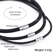 4/6/8mm Black Leather Braid Rope Cord Magnet Necklace Choker Jewelry Gift 14-24“