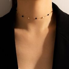 Gold Black Beaded Choker Chain Necklace for Women Handmade Party Jewelry Gift