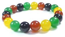 Rasta Multicolor Agate Jade Topaz Gemstone Bracelet Jewellery 10mm 7.5in