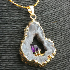 Amethyst Stone Crystal Healing Pendant Natural Quartz Druzy Geode for Necklace