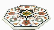 18'' white Marble Table Top center Coffee Antique lapis mosaic Inlay decor q6