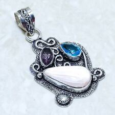 Scolecite, Blue Topaz Gemstone Handmade Silver Jewelry Pendant 1.9 PRJ14441"