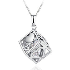 Wholesale Womens 925 Silver Love Rubik's Cube Crystal Pendant Necklace Jewelry