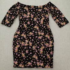 Womens Mini Dress Multicolor Sz M Bodycon Off Shoulder Floral 3/4 Sleeve Stretch