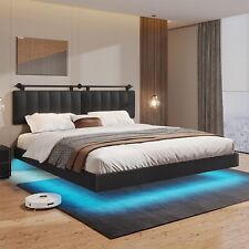 King Floating Bed Frame Wall Mounted Headboard Modern Upholstered Platform Bed - Los Angeles - US