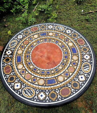 36 Black Marble Multi Gemstone Floral Inlay Mosaic Atrs Side Sofa Coffee Table"