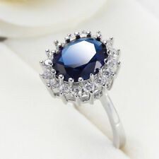 Classic Flower Style Shiny Multi London Blue Topaz Gems Silver Ring Size 6-10