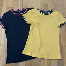 2 Tops Women Small Short Sleeve Black Mustard Yellow - One Clothing