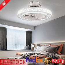 23'' Smart New Acrylic Ceiling Fan Light LED Chandelier w/ Invisible Fan Blades - Chino - US