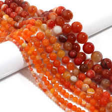 Natural Stone Orange Stripe Agate Round Spacer Bead Jewelry Making 4 6 8 10 12mm