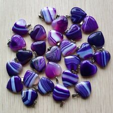 Wholesale 50pcs Purple Stripe Agate Heart Shape Charms Pendants for Jewelry 20mm
