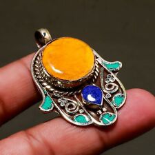 Yellow Coral Tibetan Turquoise Lapis Lazuli Jewelry Nepali Necklace 1.90 SR 243"