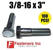 (Qty 100) 3/8-16 x 3 Hex Bolt Zinc Plated Grade 5 Cap Screw Partial Thread - Redding - US"