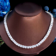 Square Cut Cubic Zircon Silver Plated Tennis Necklace Women Wedding Jewelry Gift