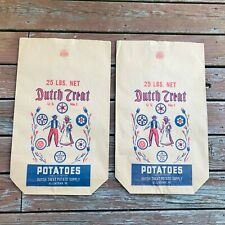 lot of 2 Vtg Dutch Treat Food Supply Paper Potato Bags 24x15" farmhouse 25lb"