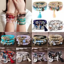 4Pcs Natural Stone Multilayer Crystal Bangle Beaded Bracelet Womens Jewellery