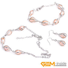 Freshwater Pearl Beads Earrings Necklace Bracelet Set 7-8mm White Gold Plated